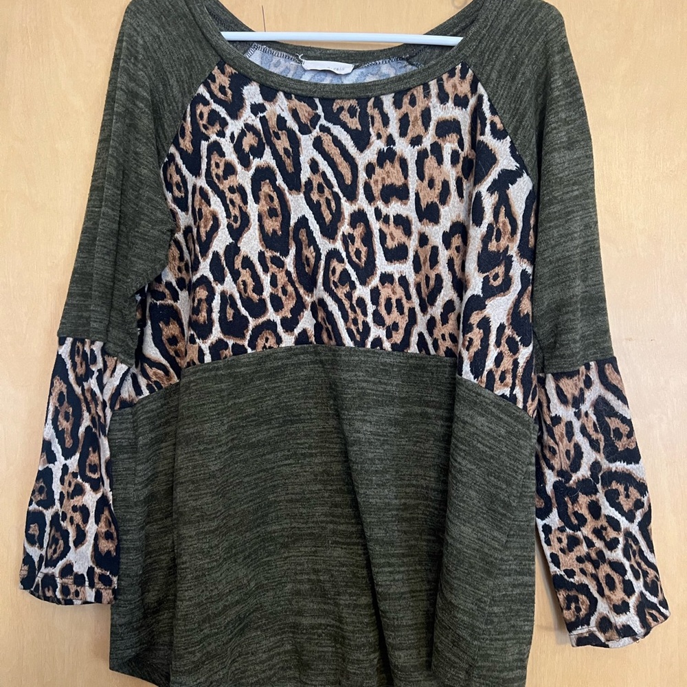 Leopard Print Olive Green Women's Top